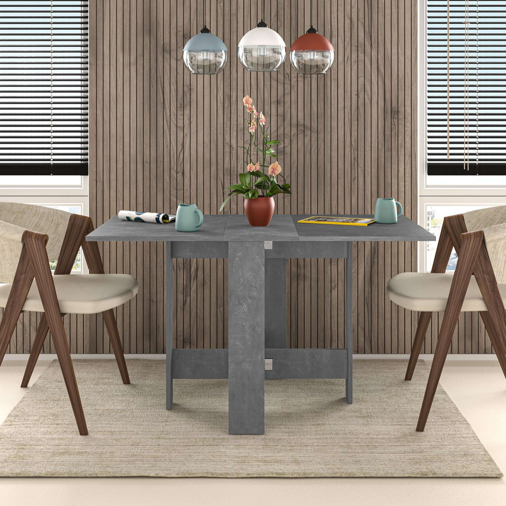 Foldable retro grey dining table with rectangular top and four angled legs