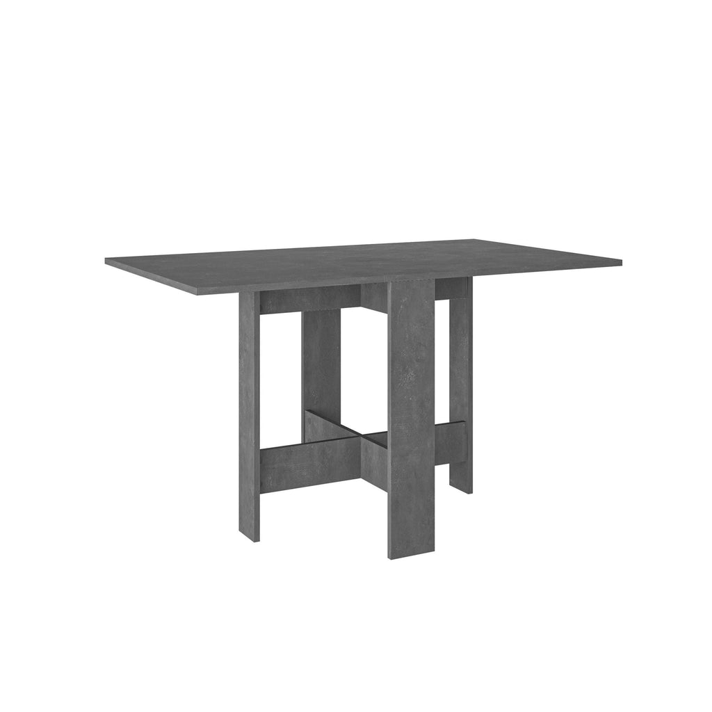 Retro grey foldable dining table, open-under frame with straight legs
