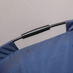 Blue canopy fabric with black metal support bar detail