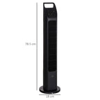 Black tower fan with top handle; 78.5 cm height and 18 cm base width
