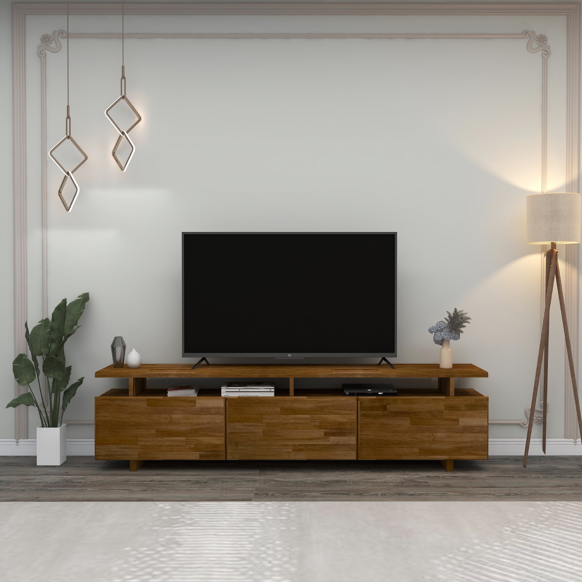 Magnus Solid Pine Wood Handmade TV Stand and Entertainment Center for Living Room