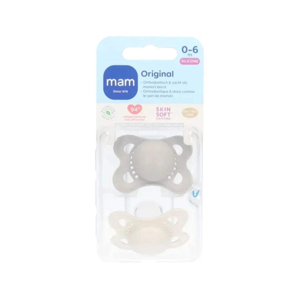 MAM Original soothers 0-6 months, two-pack blister, light gray and white