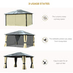 Hardtop gazebo set-up with curtained sides for privacy and mosquito protection