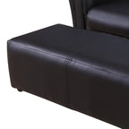 Black padded ottoman footstool with smooth vinyl-like upholstery