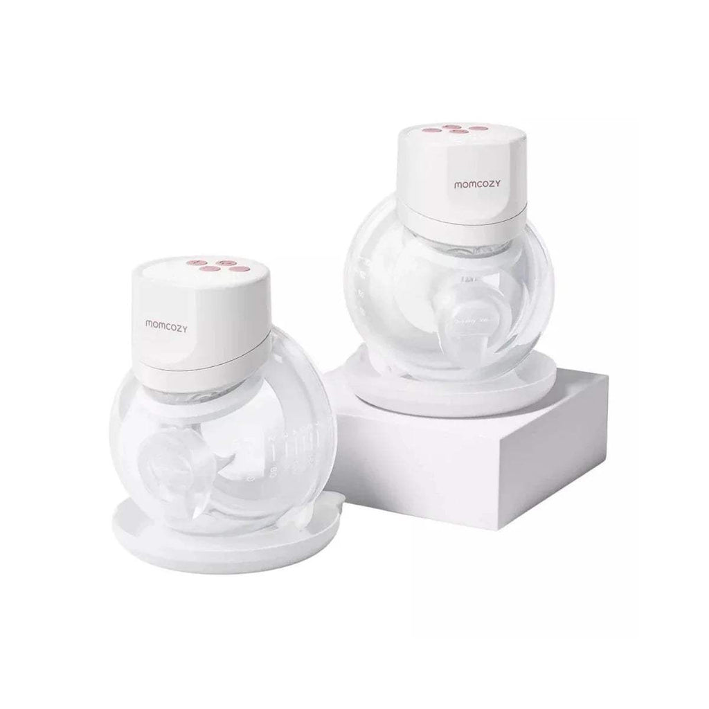 Wearable double electric breast pump in white with two pump cup units