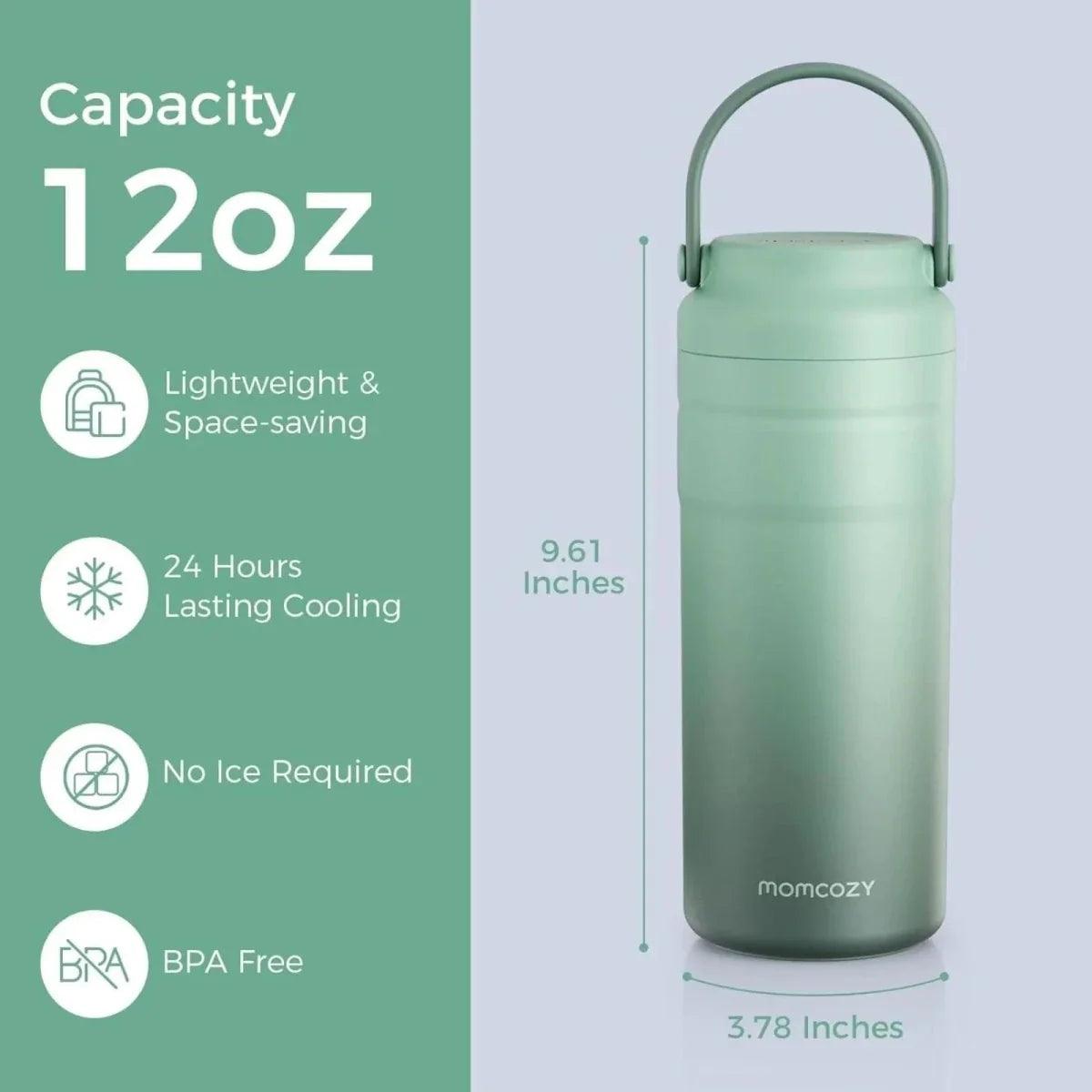 12oz breast milk cooler thermos, mint green; 9.61 in height and 3.78 in width