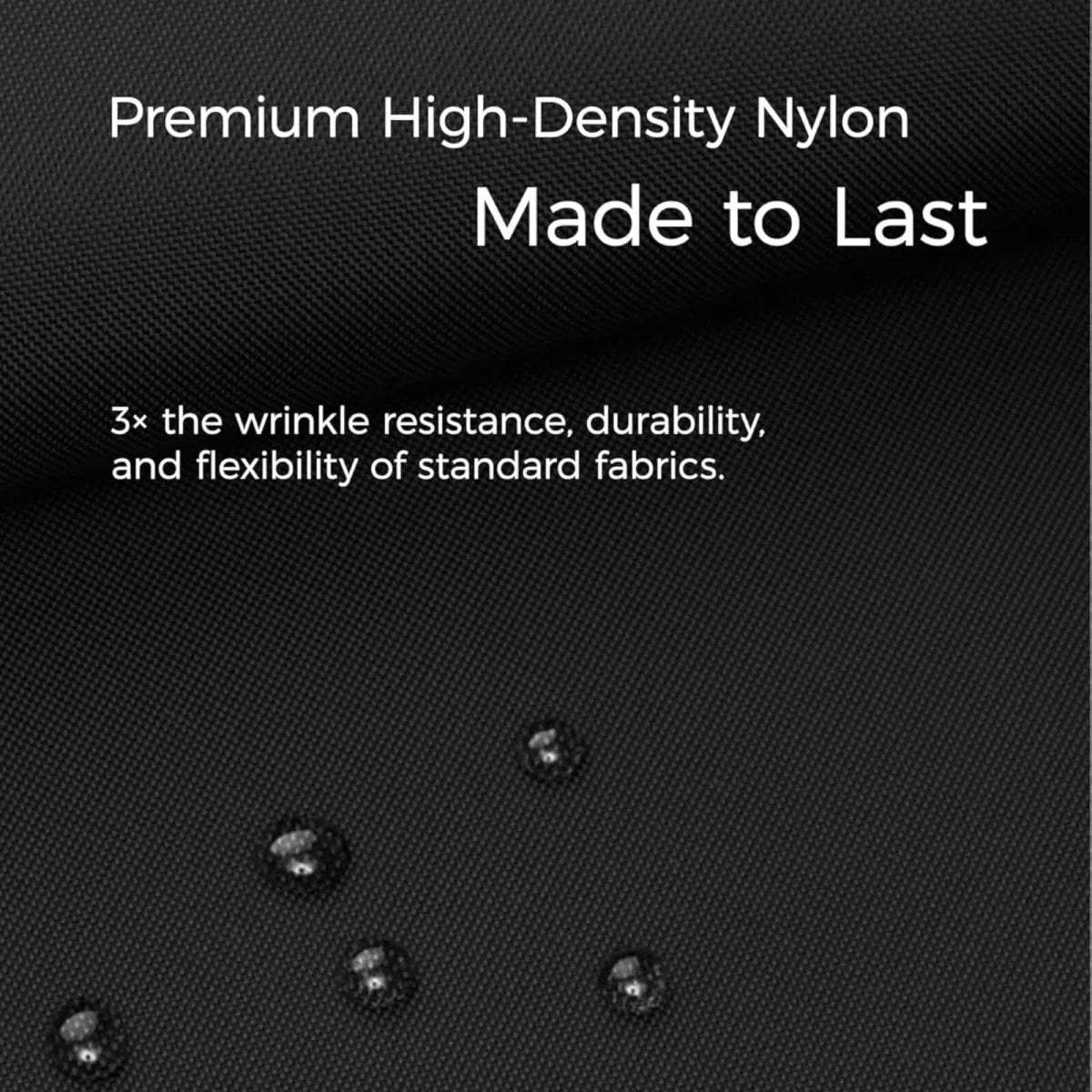 Black high-density nylon fabric close-up with water-droplet texture