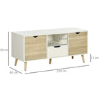 TV unit cabinet with two side doors and center drawer, natural wood-effect panels.