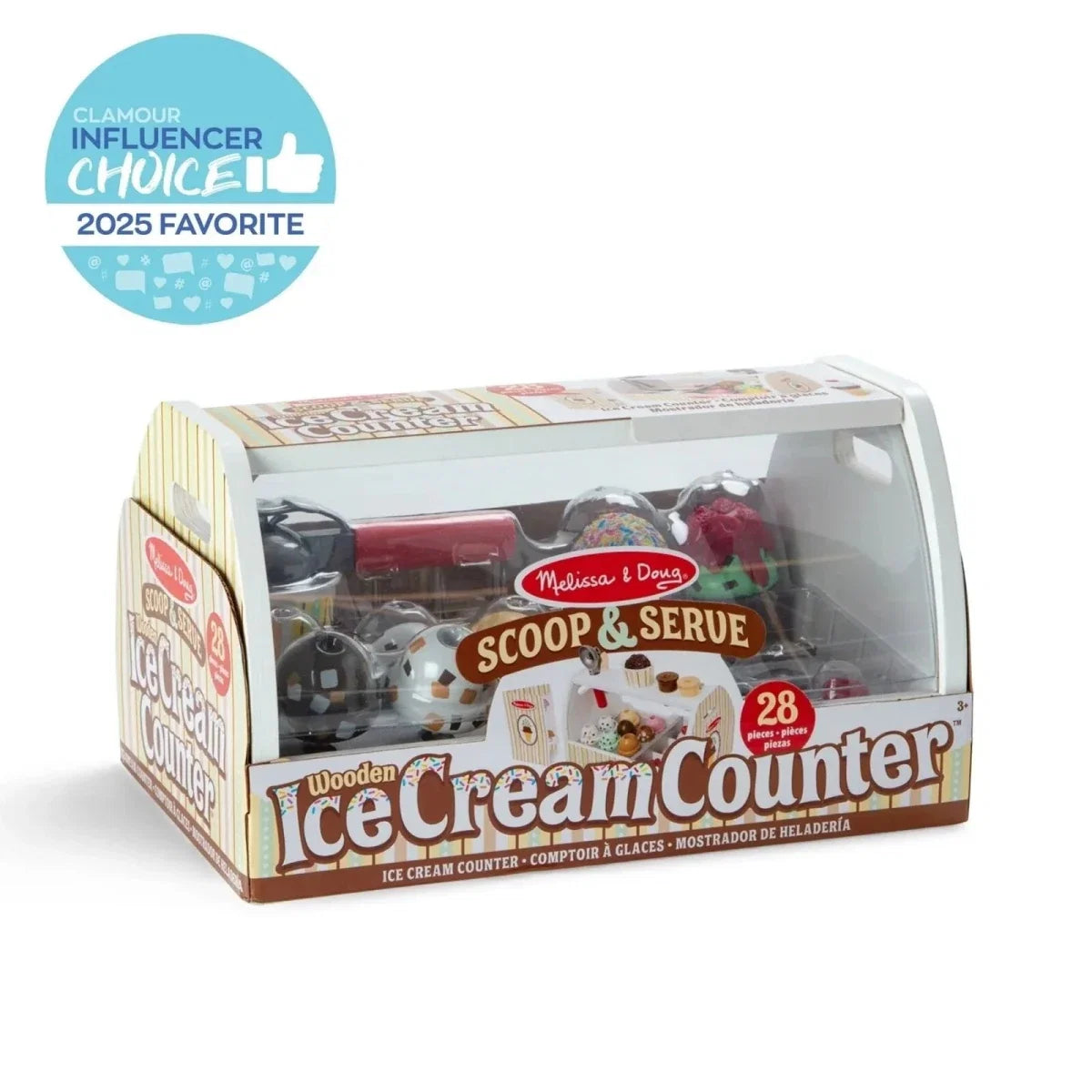 Melissa & Doug wooden Ice Cream Counter boxed play set, 28-piece scoop and serve