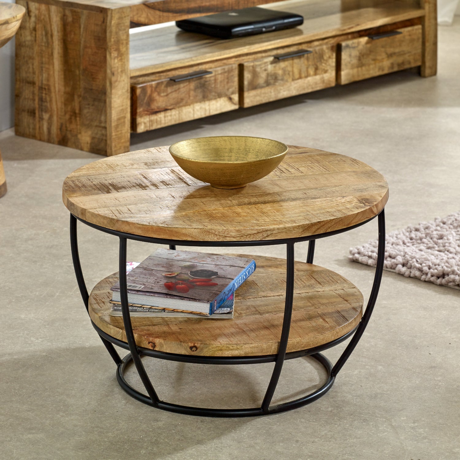 Merlin Mango Wooden & Metal Coffee Table With Shelf