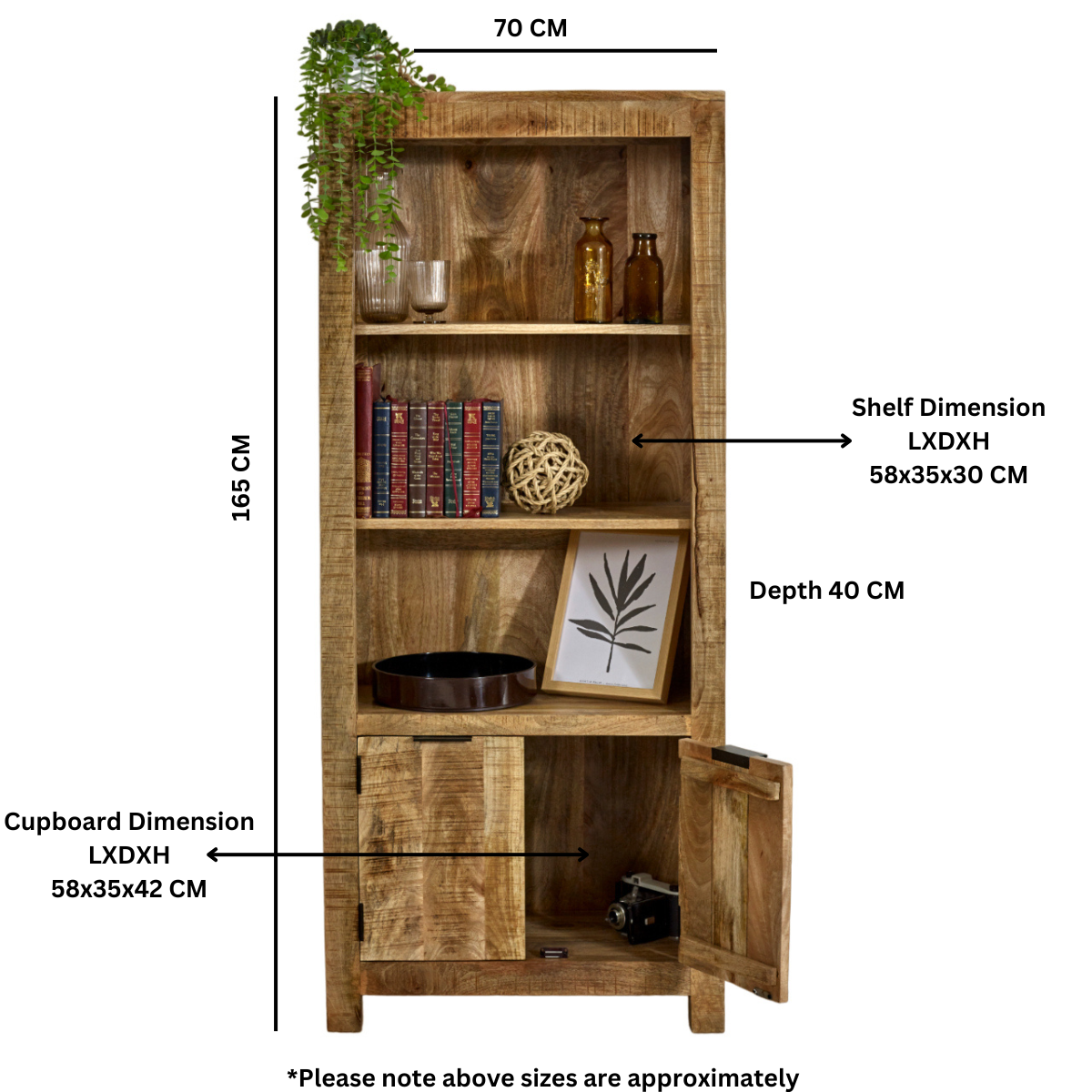 Merlin Mango Wooden Bookcase With 2 Doors
