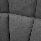 Grey upholstered armchair backrest panel with padded sections and stitched seams