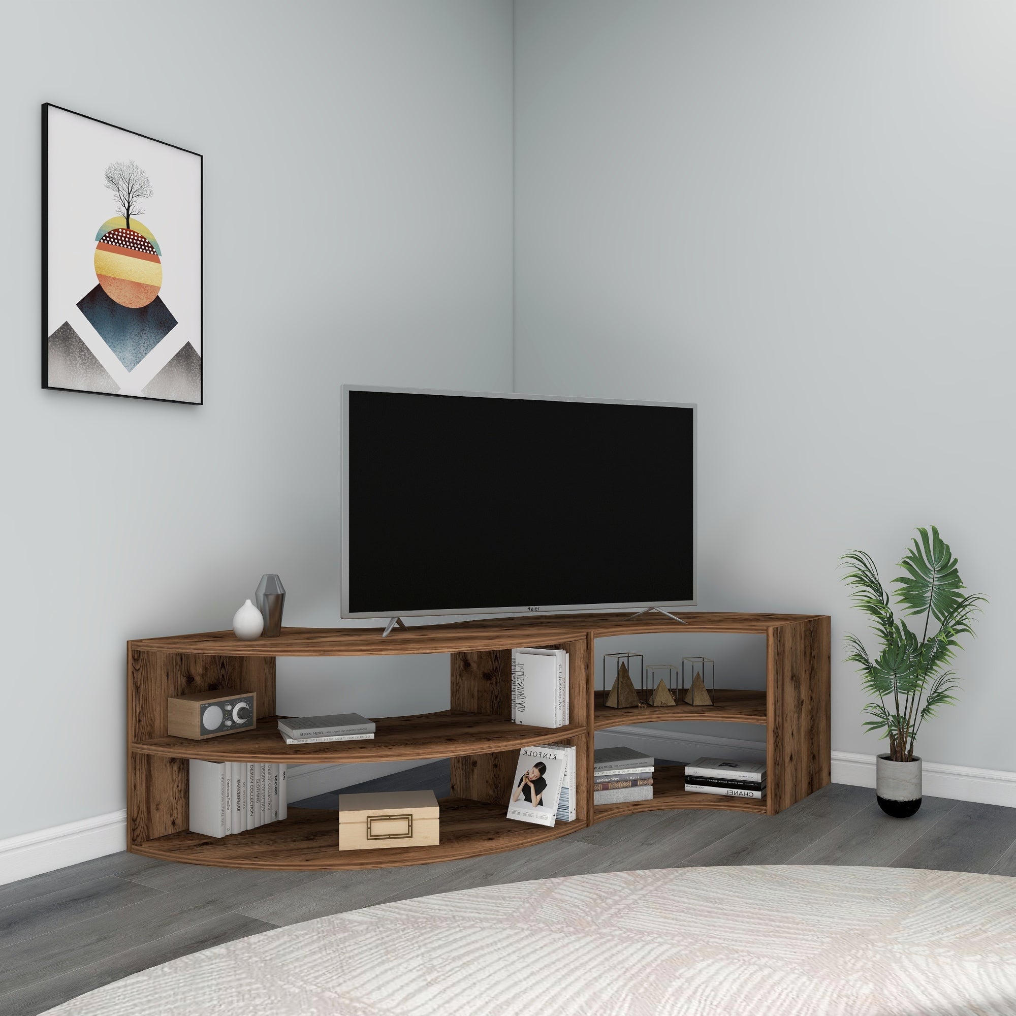 Melitta Corner TV Stand with Shelving Unit