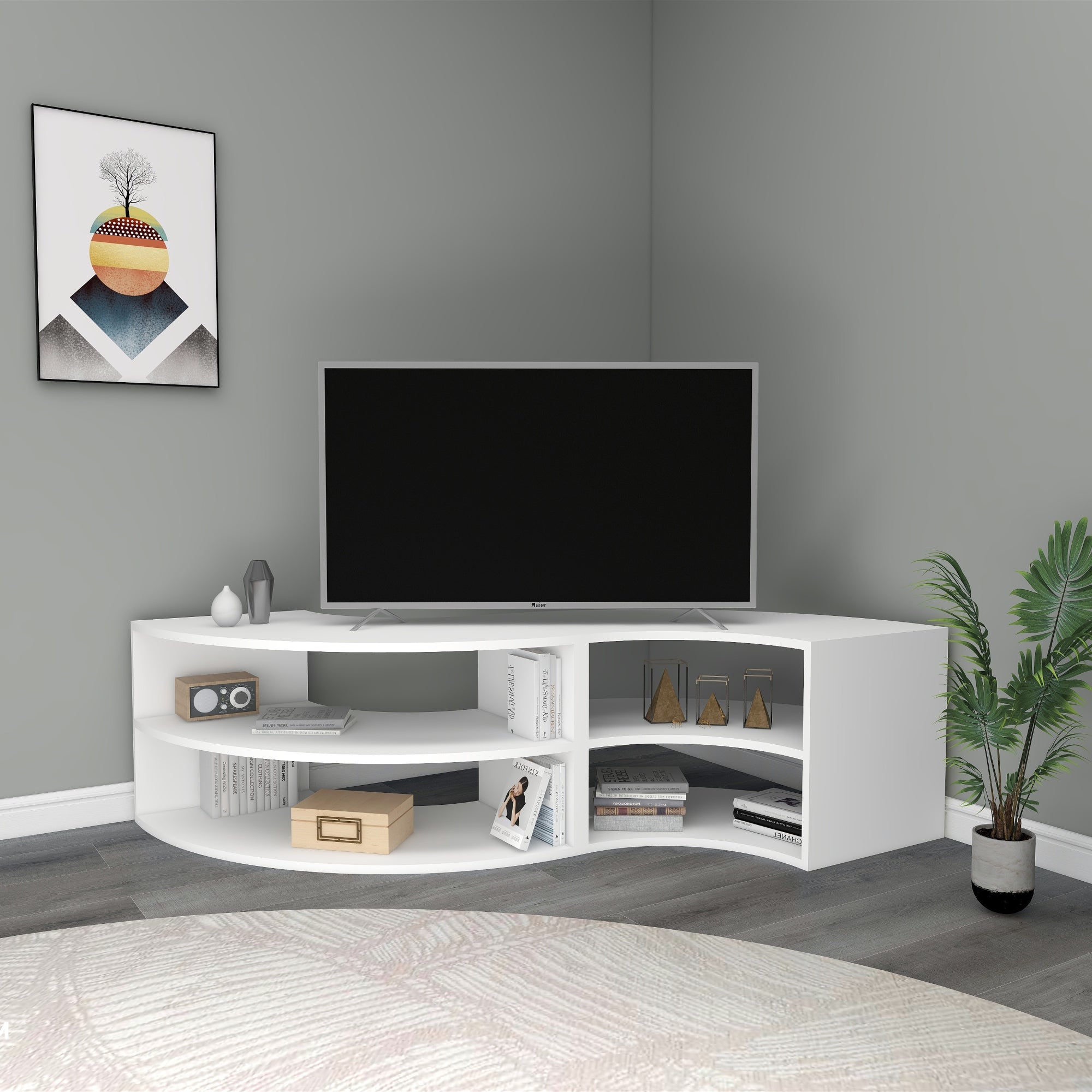 Melitta Corner TV Stand with Shelving Unit