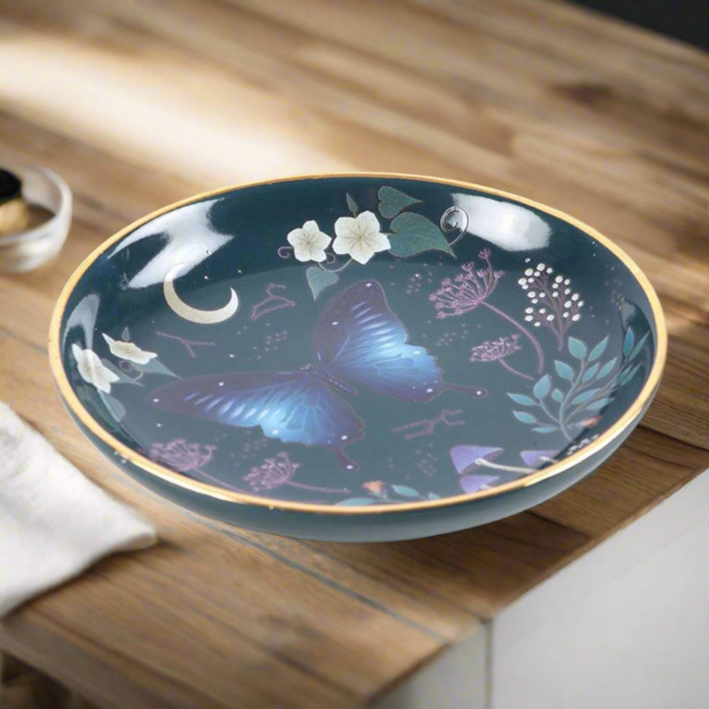 Round Midnight Moth Trinket Dish