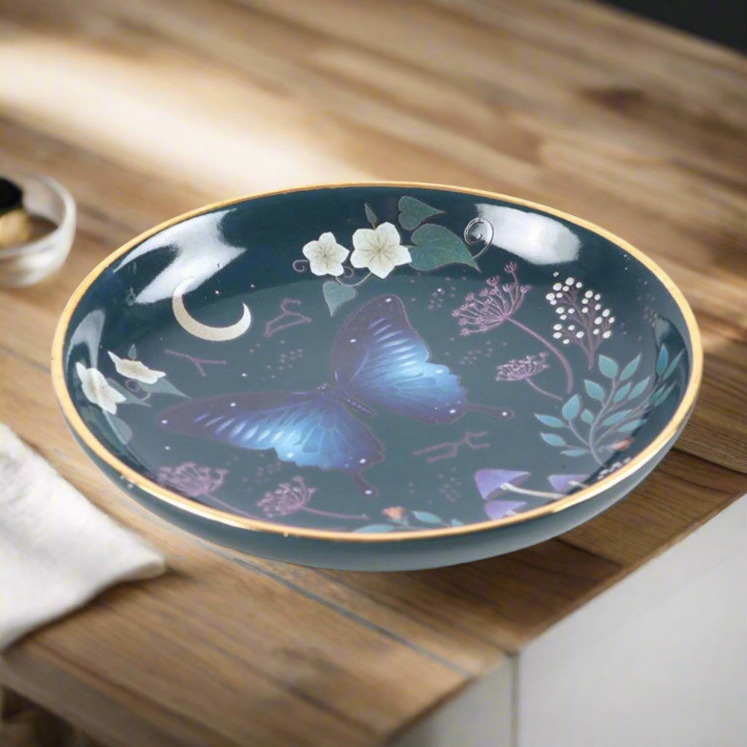 Round Midnight Moth Trinket Dish