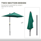 Dark green half parasol umbrella with two-section pole design and open canopy