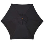 Black vented umbrella canopy with central button and radial fabric panels