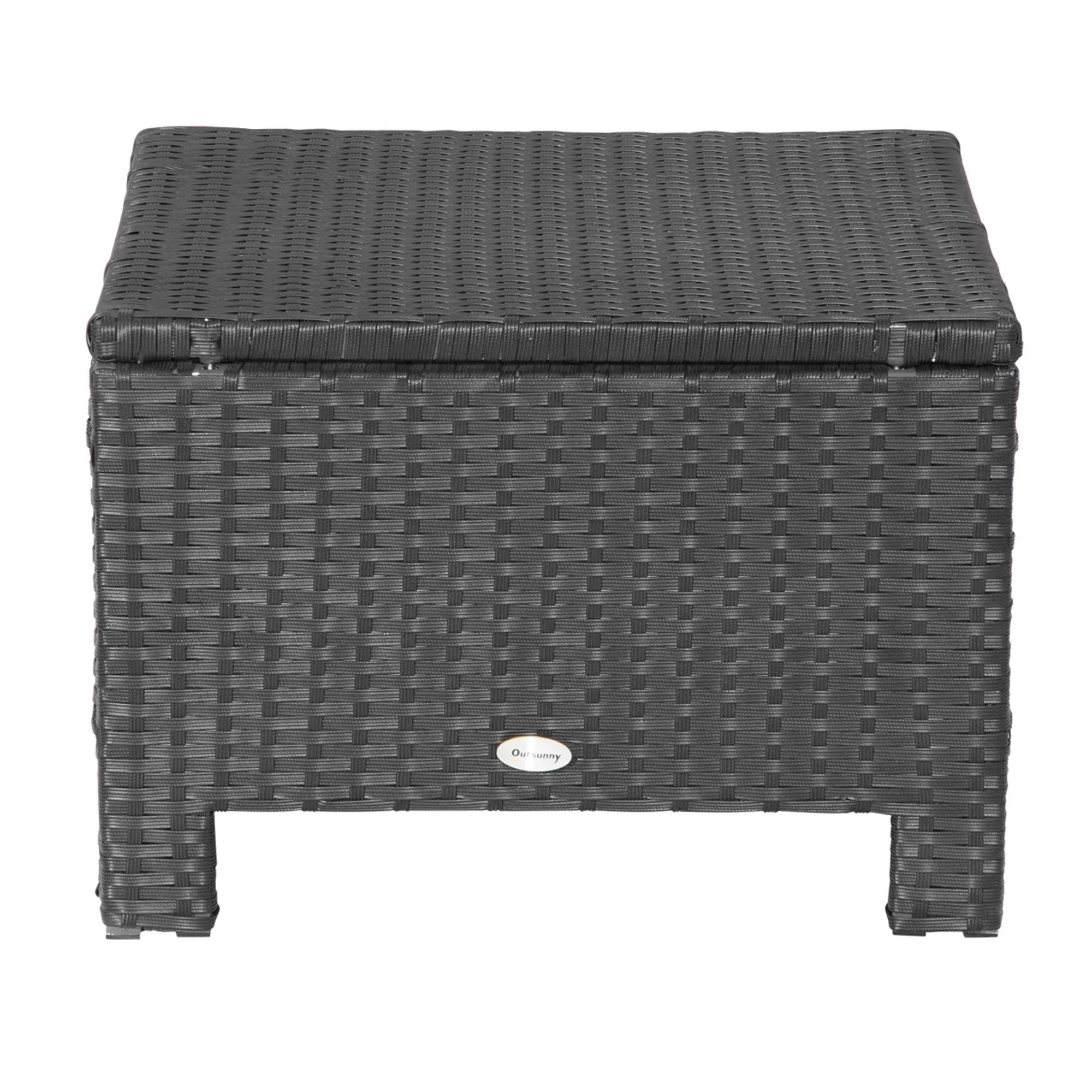 Rattan Footstool Wicker Ottoman with Padded Seat Cushion Outdoor Patio Furniture for Garden Poolside Living Room, 50 x 50 x 35 cm, Black - Bobobiy