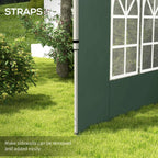 Green gazebo side panel with straps and white multi-pane window