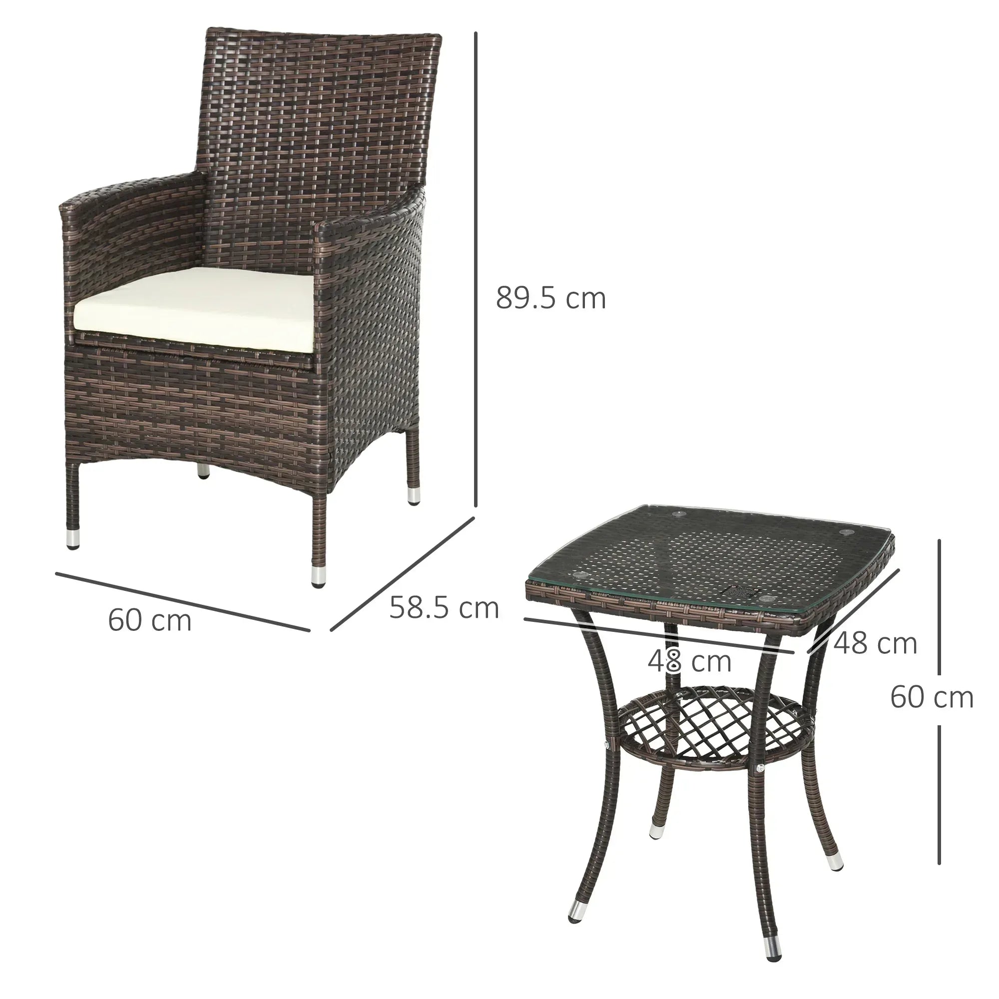 Three-Piece Rattan Chair Set, with Cushions - Brown - Bobobiy