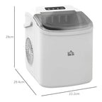 White countertop ice maker showing front vent and top control panel, compact rectangular body