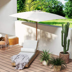 Cream white wooden garden parasol with fabric canopy and wooden ribs