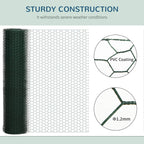 Dark green PVC-coated welded wire mesh roll; 1.2 mm wire thickness detail shown