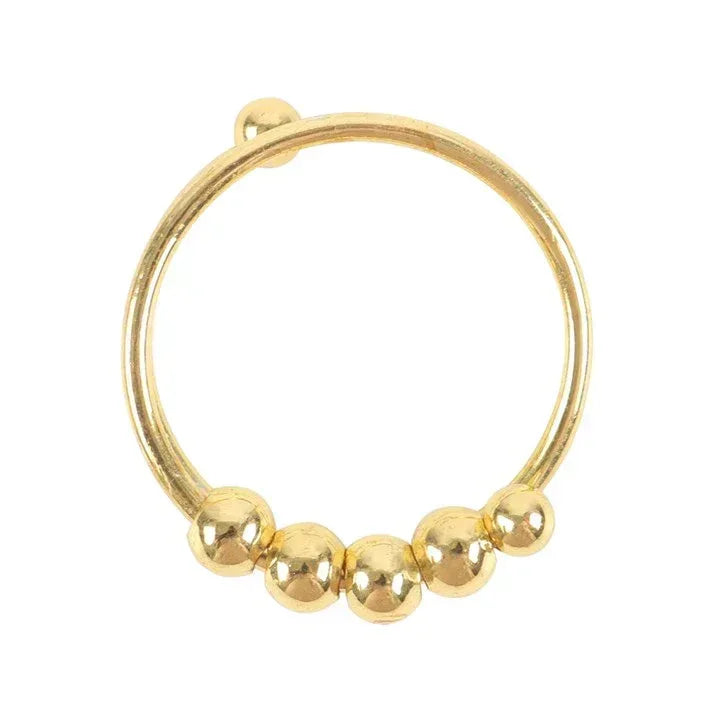 Gold tone anti-anxiety fidget ring with round beads along open band