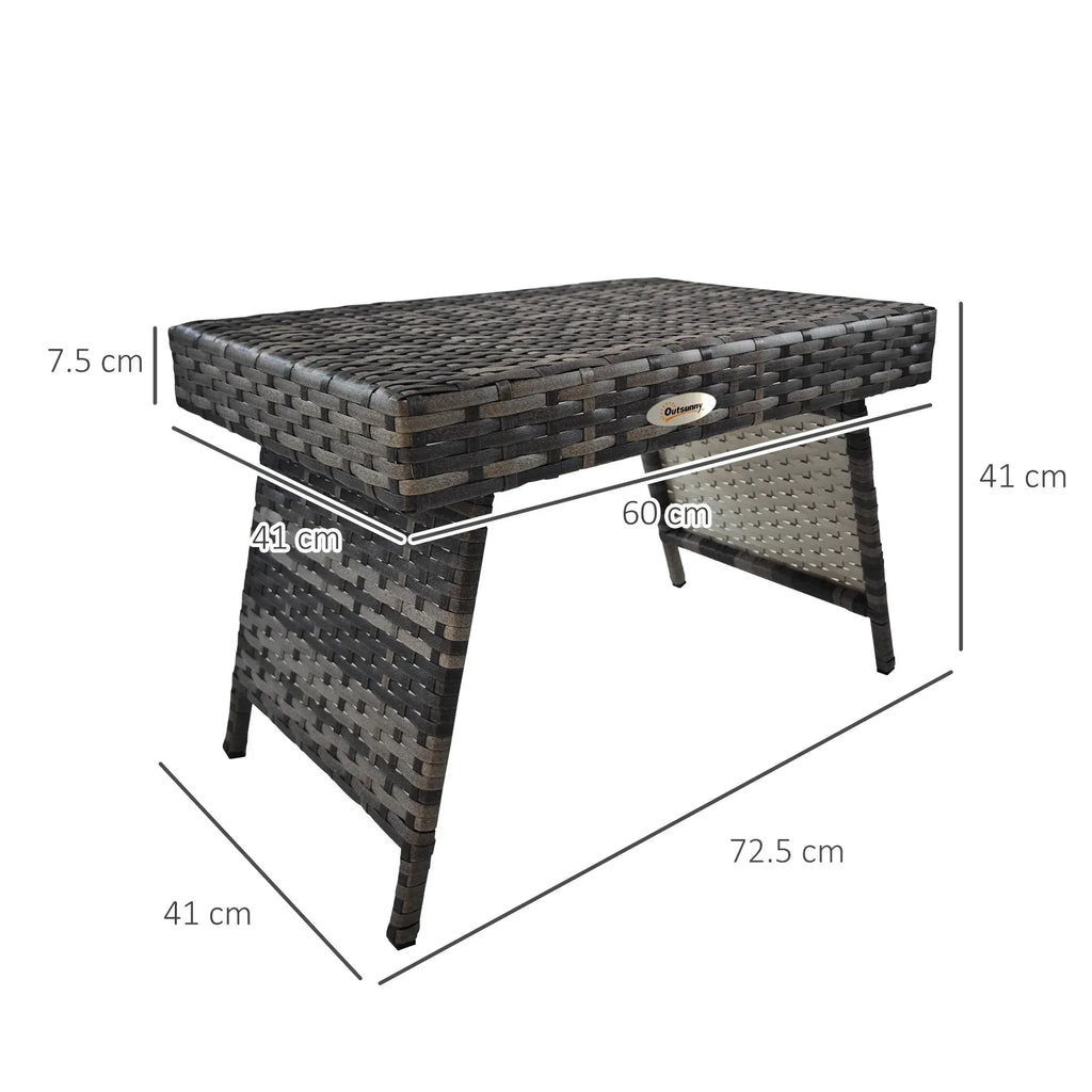 Foldable Outdoor Side Table, Rattan Garden Coffee Table with Steel Frame, Space Saving Bistro Garden Furniture for Patio, Balcony, 60 x 41 x 41 cm, Mixed Grey - Bobobiy
