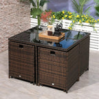 Outdoor rattan bar table with square glass top and panelled cabinet sides