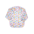 Baby long-sleeve coverall bib with multicolor cloud-heart pattern and pink trim