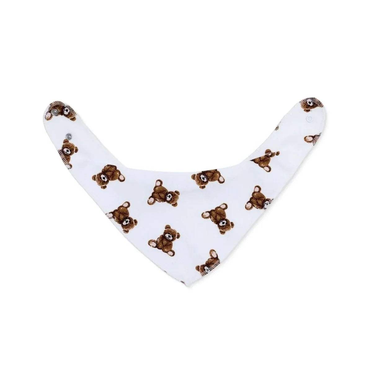 Cotton bandana bib with allover teddy bear print, white with brown bears