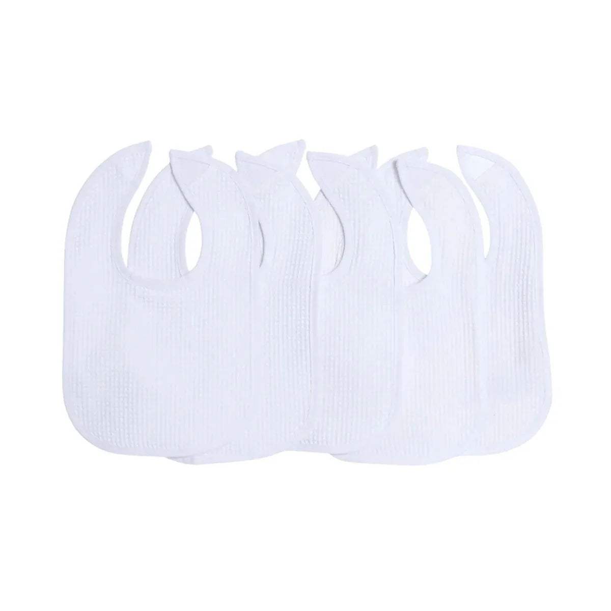 Set of 5 white baby bibs with cutout neck and soft textured fabric