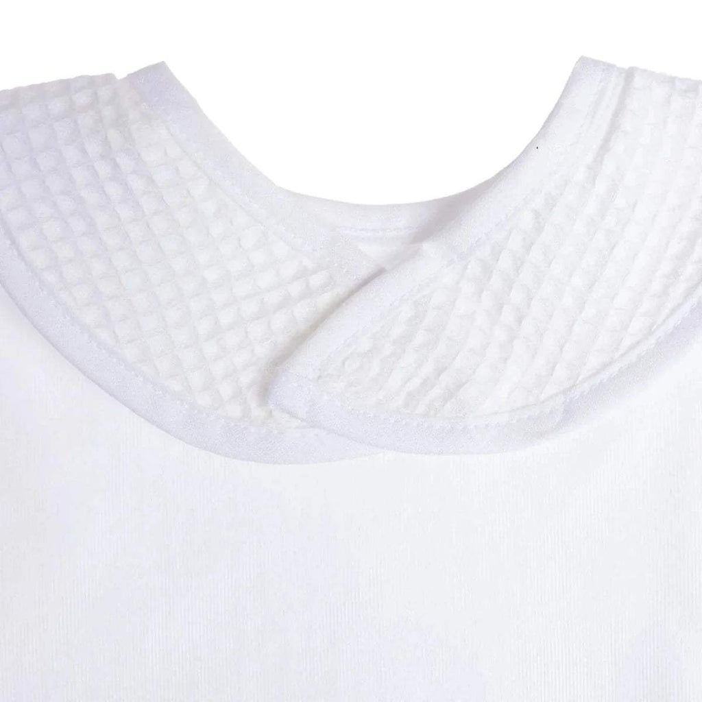 White baby bib front with waffle texture and curved neckline