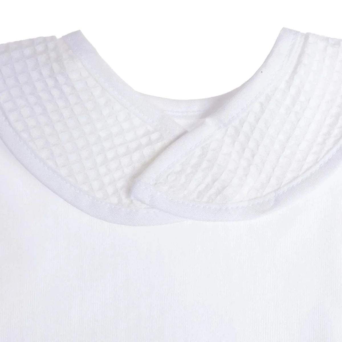 White baby bib front with waffle texture and curved neckline