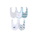 Pack of 5 baby cotton bibs, safari animal prints and striped design