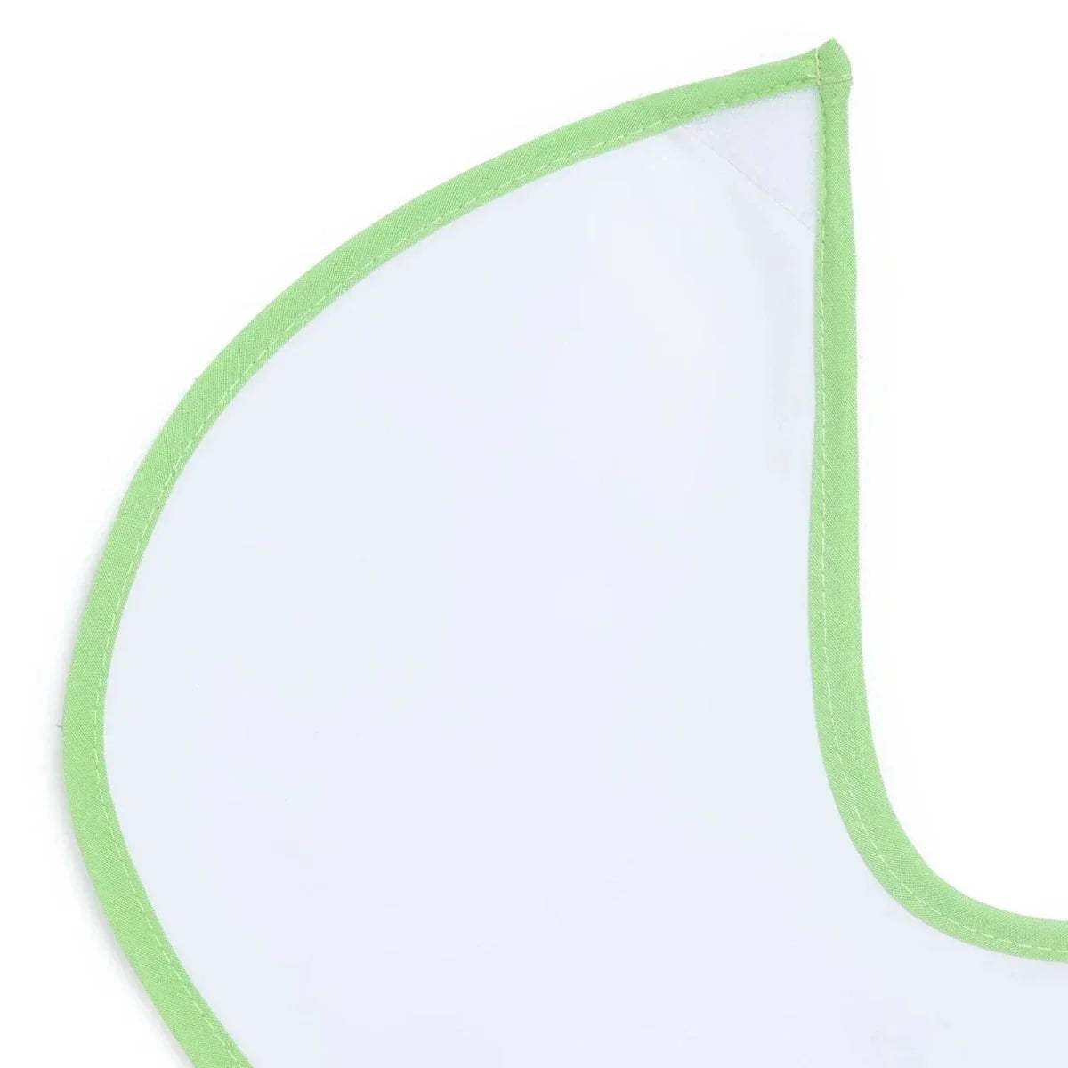 Wipe-clean short sleeve bib with plain white panel and green stitched edge