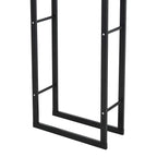 Black metal firewood log holder base and lower rails, open vertical frame