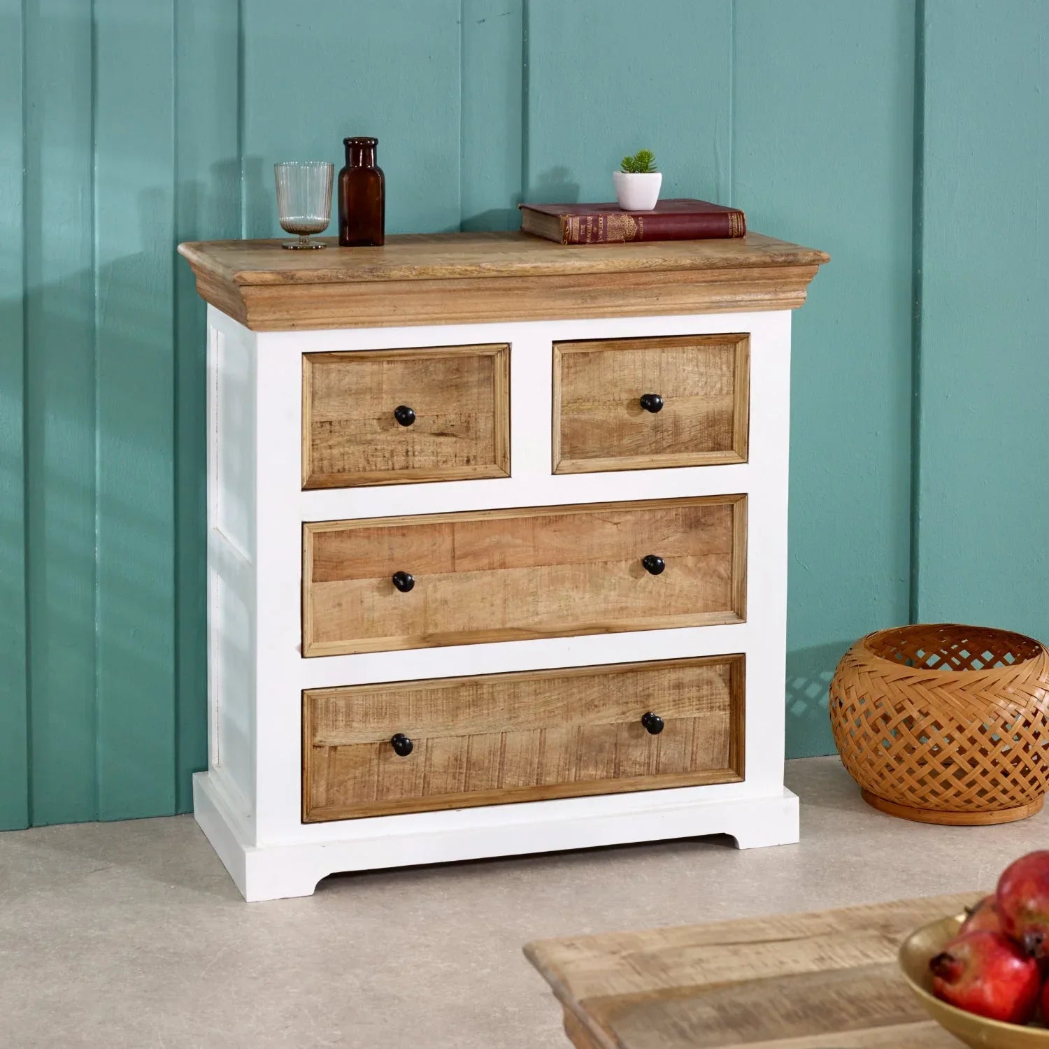 Bianco Solid Mango Wood White Chest Of 4 Drawers - Bobobiy