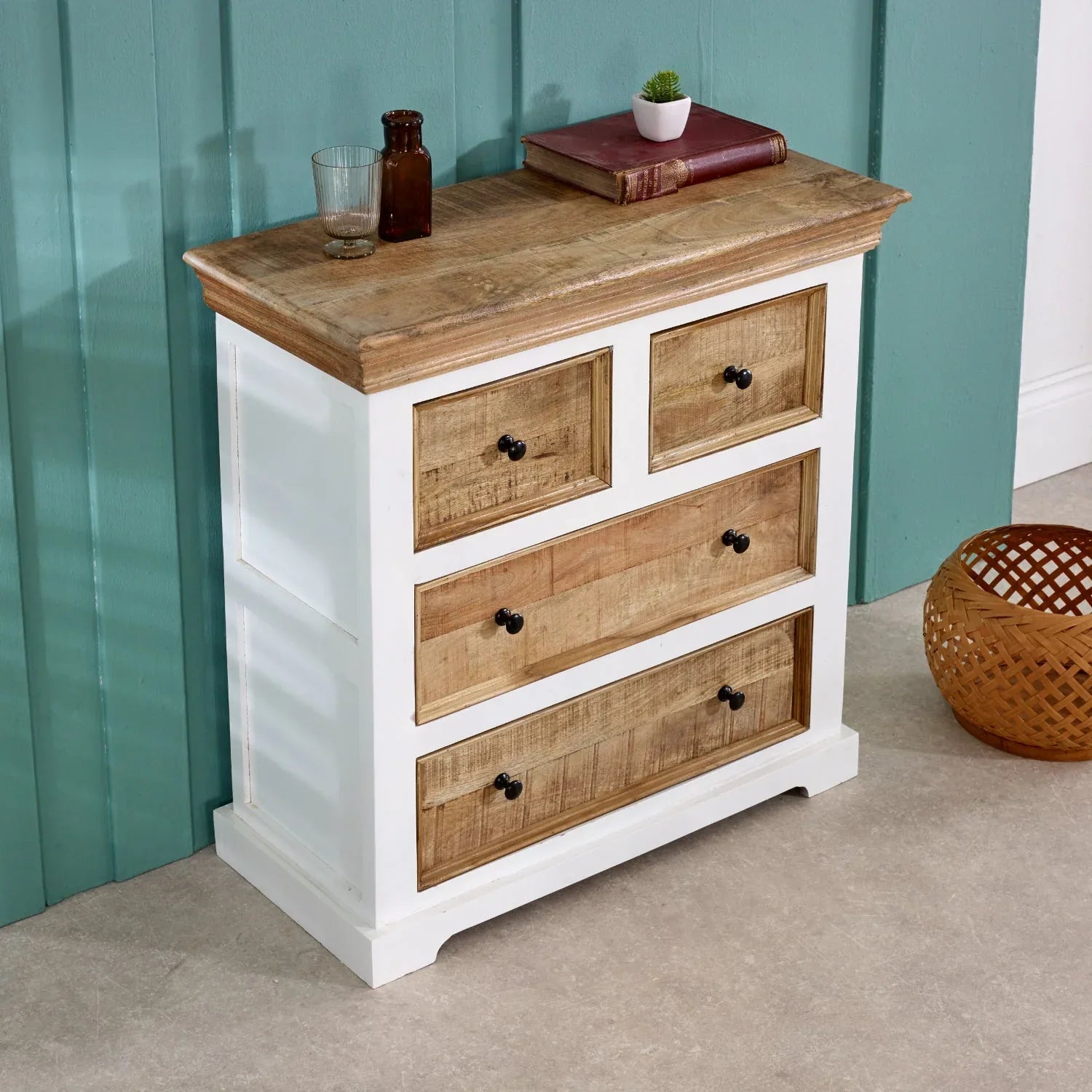 Bianco Solid Mango Wood White Chest Of 4 Drawers - Bobobiy