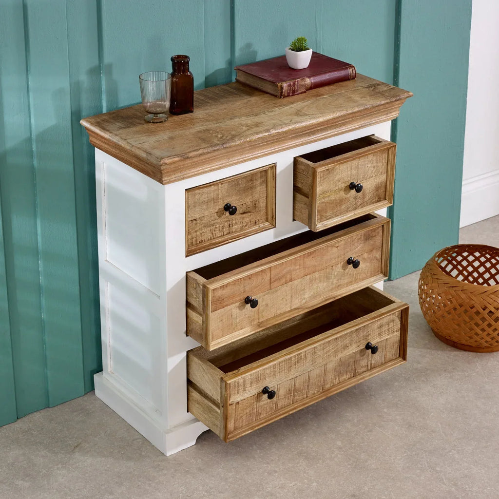 Bianco Solid Mango Wood White Chest Of 4 Drawers - Bobobiy