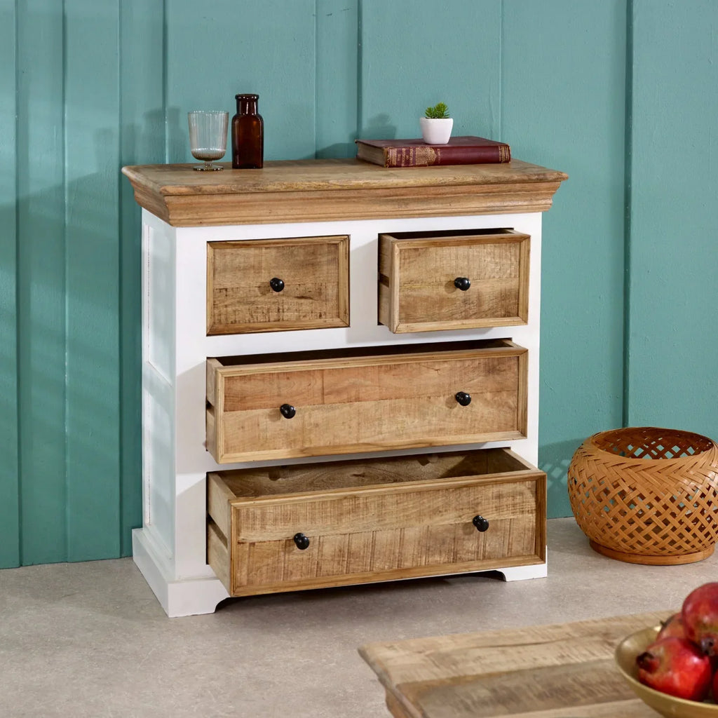 Bianco Solid Mango Wood White Chest Of 4 Drawers - Bobobiy