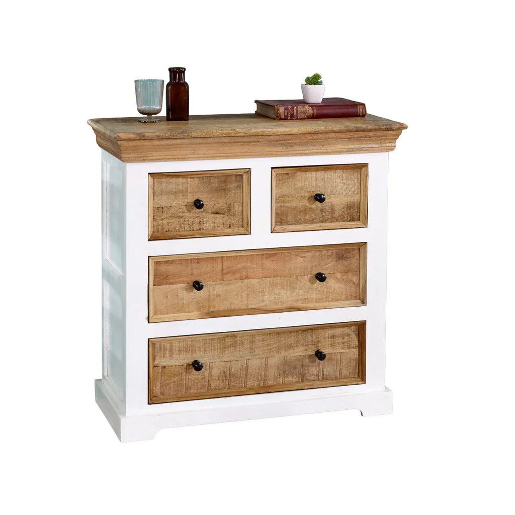 Bianco Solid Mango Wood White Chest Of 4 Drawers - Bobobiy