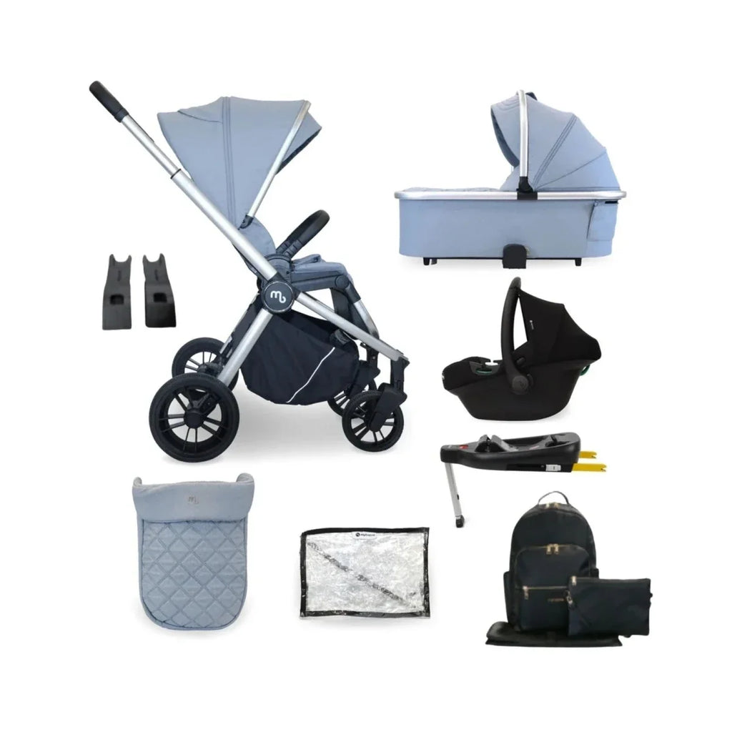 3-in-1 travel system stroller set in steel blue with bassinet and car seat