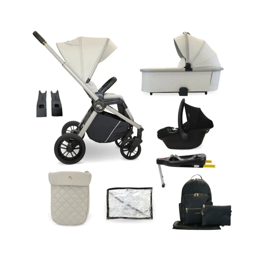 3-in-1 travel system in ivory with stroller, carrycot, car seat and accessories