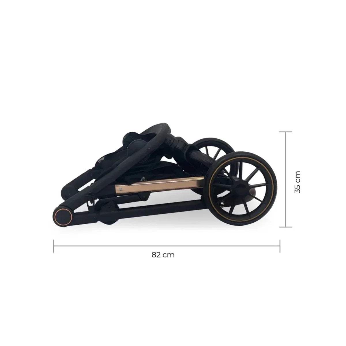 Folded twin stroller travel system, compact 82 cm length and large wheels