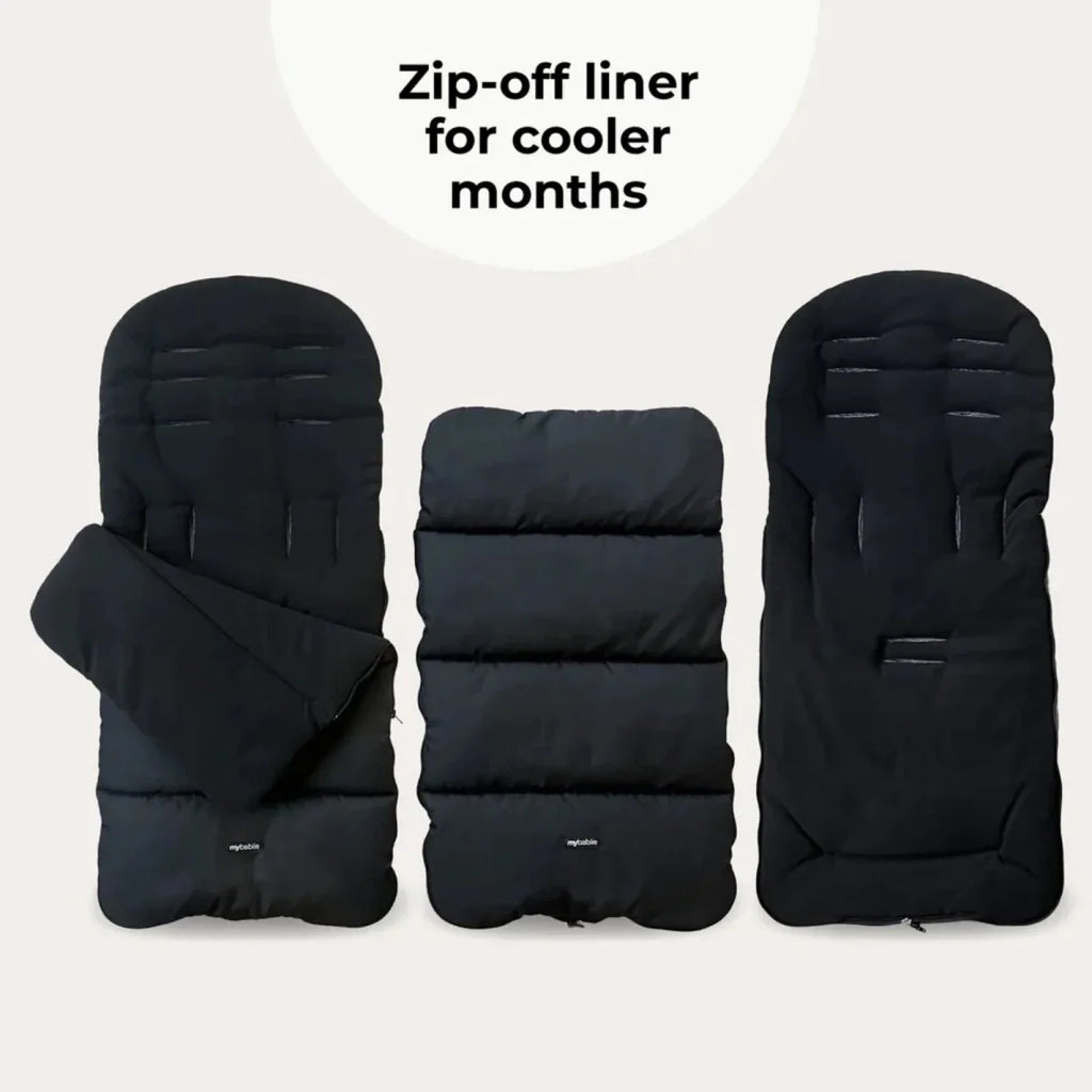 Black padded stroller footmuff liners in multiple sizes