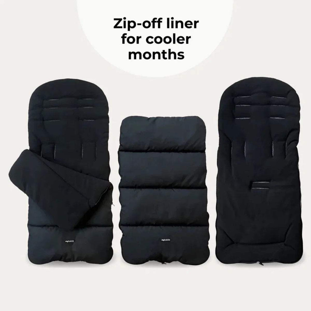 Set of three black zip-off stroller liners for cooler months