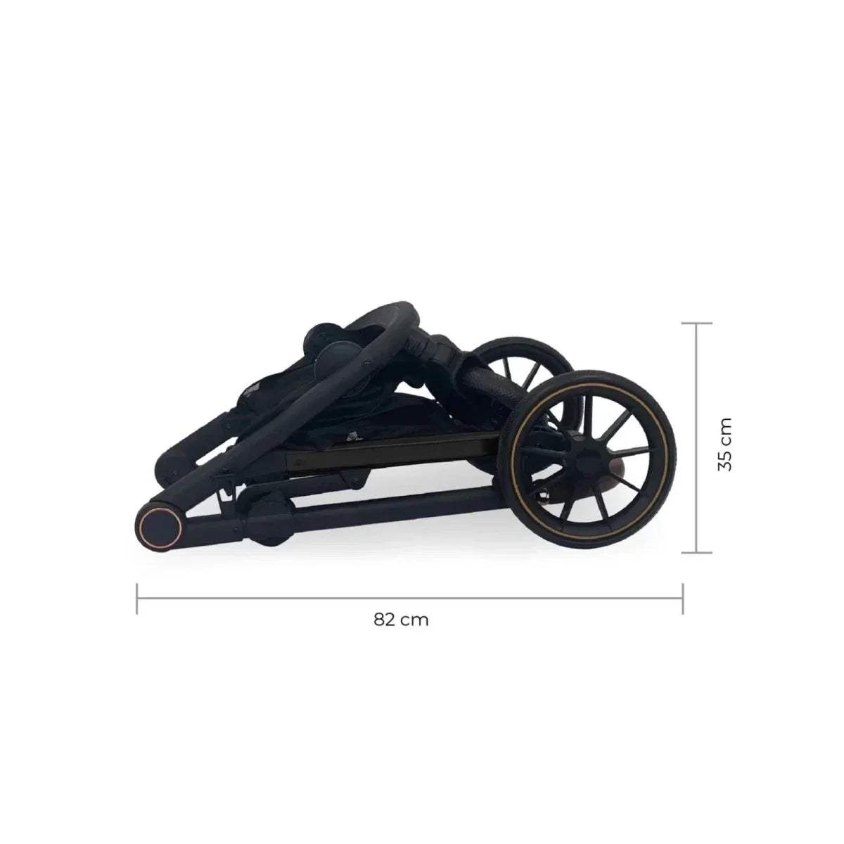 Dark stroller frame with wheels and seat attachment, size 82 x 35 cm